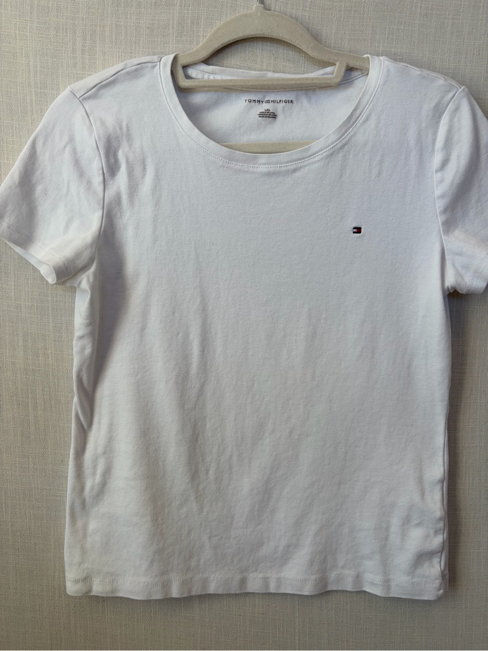 Tommy Hilfiger White Short Sleeve Crewneck Tee with Mini Flag Logo